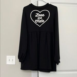Black Long Sleeve Dress with Heart Graphic